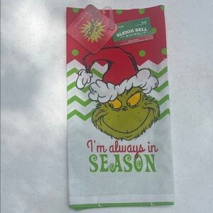 Sleigh Bell Bistro Grinch Holiday Kitchen Towel - Red, Green, White
